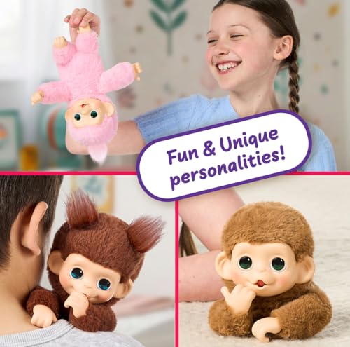 Little Live Pets Baby Monkey Minis – interaktiver Plüschaffe Chikki Cherry mit über 20 realistischen Geräuschen & Reaktionen, 18,8 cm, weiches braunes Fell und griffige Hände & Füße, sammle alle 3