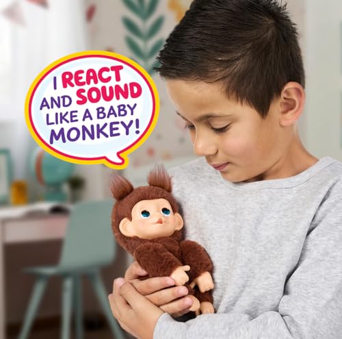 Little Live Pets Baby Monkey Minis – interaktiver Plüschaffe Chikki Cherry mit über 20 realistischen Geräuschen & Reaktionen, 18,8 cm, weiches braunes Fell und griffige Hände & Füße, sammle alle 3