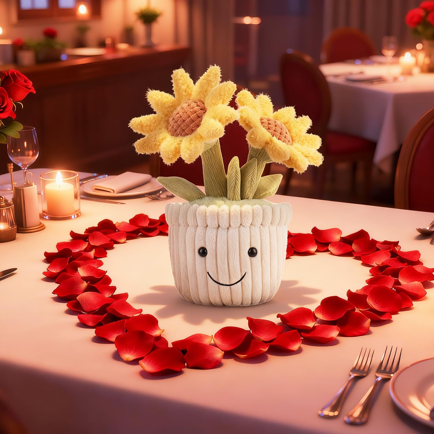 Apricot Lamb Sonnenblume Pflanzen Blume Plüschtiere für Kinder, weiche niedliche Kuscheltier für Baby Mädchen und Jungen, Flauschige Sonnenblume Gelb 23 cm