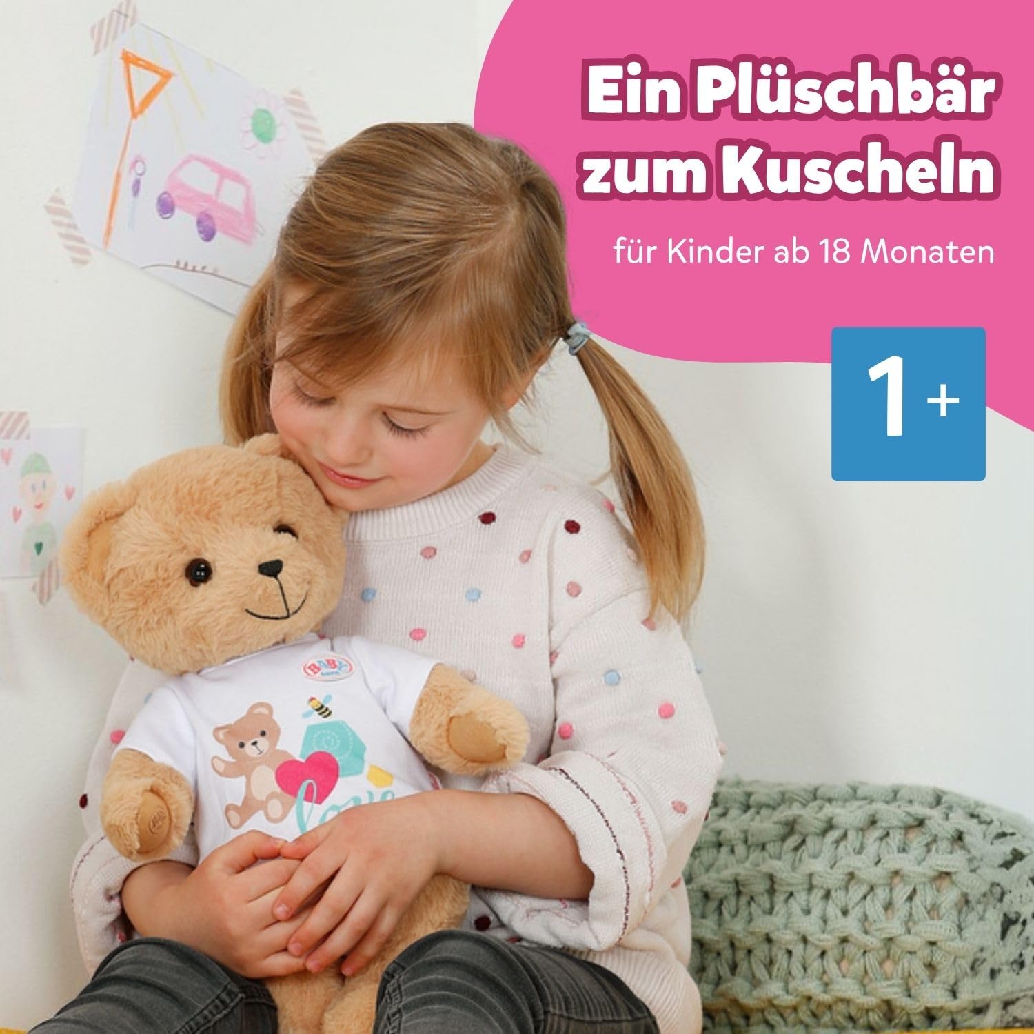 BABY Born Singender Teddy - Plüschbär mit Soundfunktion & weißem Strampler - Bewegliche Arme & Beine - Geeignet für Kinder ab 18 Monaten - singt 5 deutsche Lieder aus der Serie