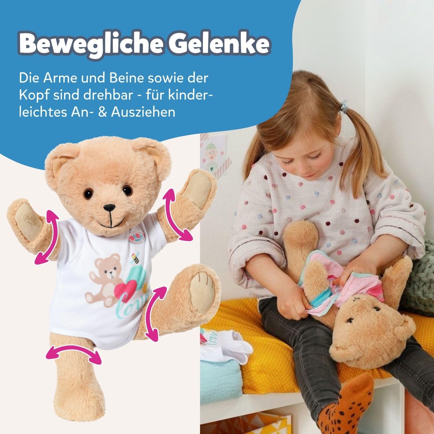 BABY Born Singender Teddy - Plüschbär mit Soundfunktion & weißem Strampler - Bewegliche Arme & Beine - Geeignet für Kinder ab 18 Monaten - singt 5 deutsche Lieder aus der Serie