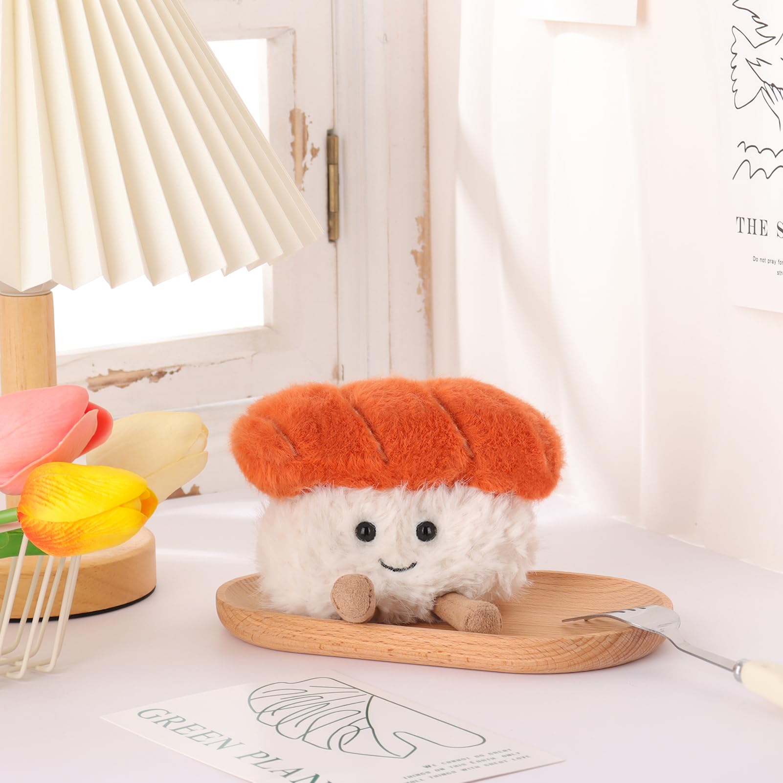 Apricot Lamb Lachs Sushi Lebensmittel Essen Plüschtiere für Kinder, weiche niedliche Kuscheltier für Baby Mädchen und Jungen, Flauschige Sushi Mehrfarbig 8 cm