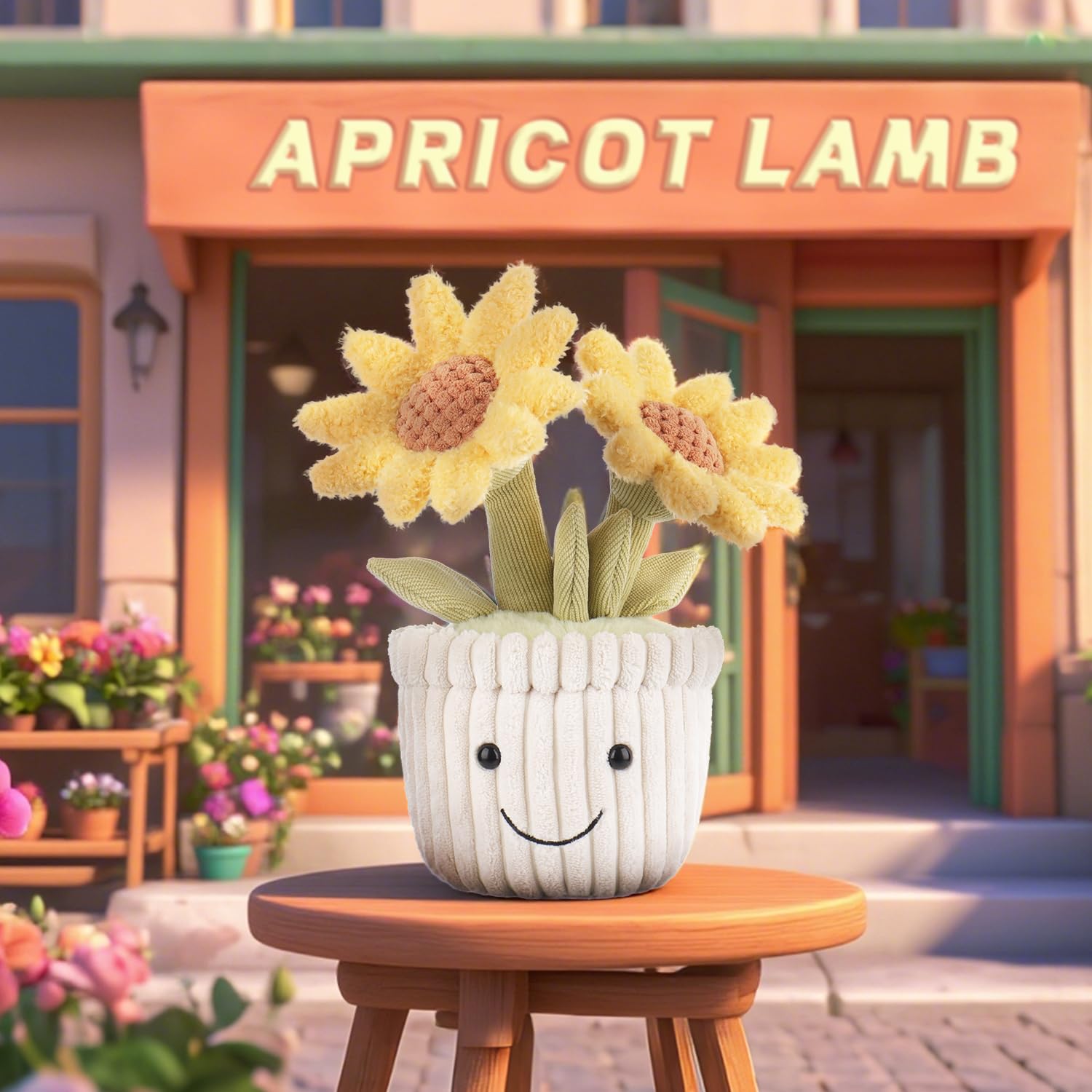 Apricot Lamb Sonnenblume Pflanzen Blume Plüschtiere für Kinder, weiche niedliche Kuscheltier für Baby Mädchen und Jungen, Flauschige Sonnenblume Gelb 23 cm