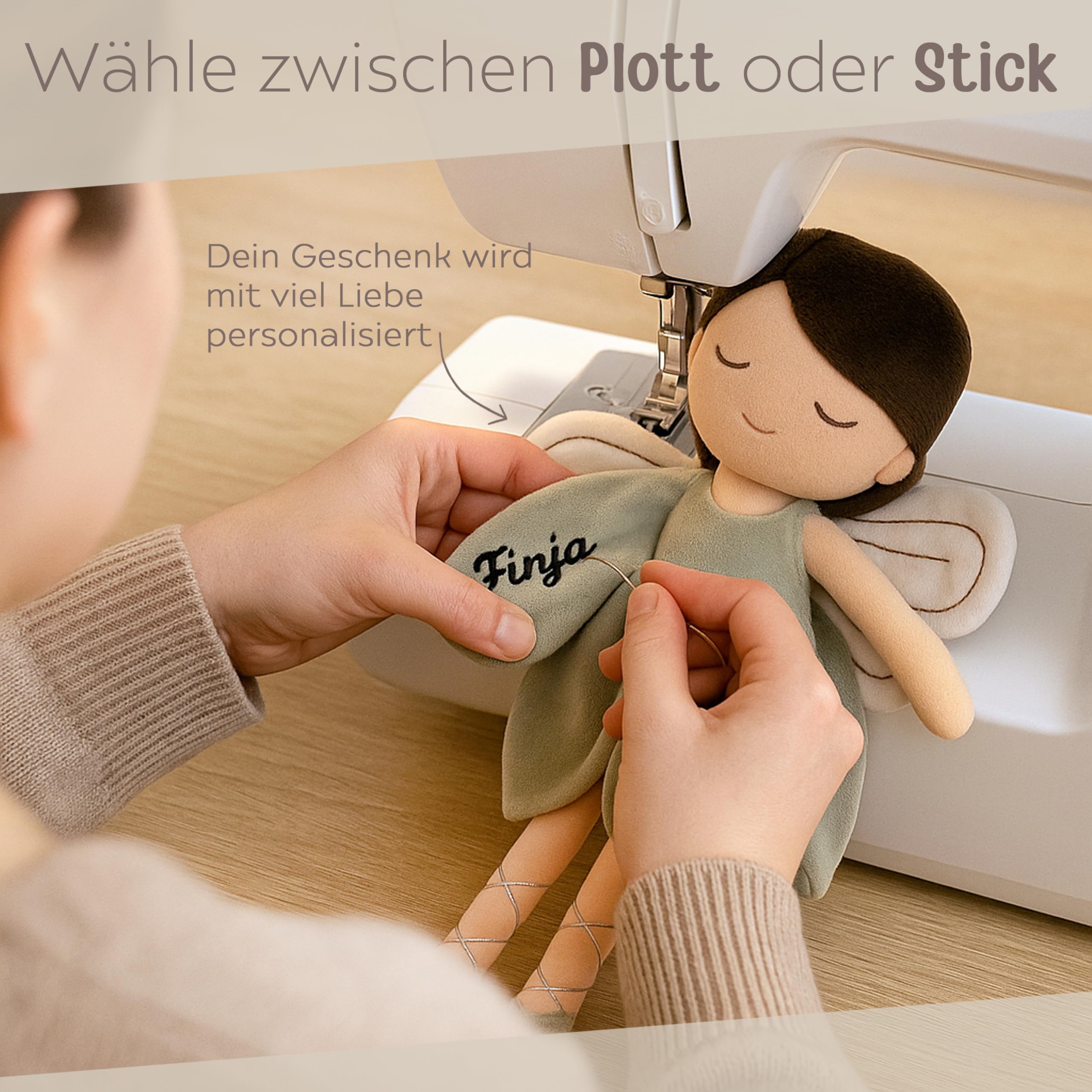 wunderwunsch personalisierte Fee als Taufgeschenk Mädchen, Fairy, Geschenk Geburt, Puppe, Baby, 1. Geburtstag Girly, Kuscheltier individualisiert (braune Haare)