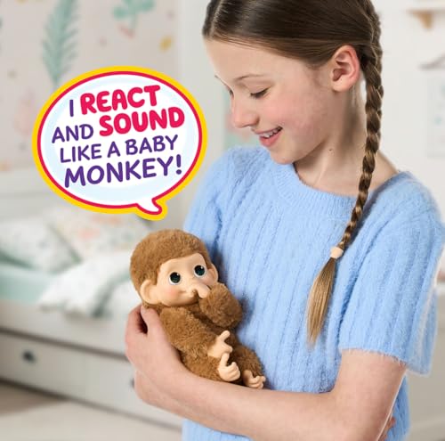 Little Live Pets Baby Monkey Minis – interaktiver Plüschaffe Pepi Peach mit über 20 realistischen Geräuschen & Reaktionen, 18,8 cm, weiches braunes Fell und griffige Hände & Füße, sammle alle 3