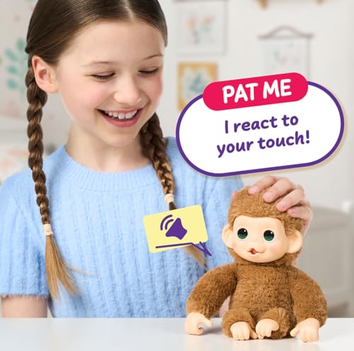 Little Live Pets Baby Monkey Minis – interaktiver Plüschaffe Pepi Peach mit über 20 realistischen Geräuschen & Reaktionen, 18,8 cm, weiches braunes Fell und griffige Hände & Füße, sammle alle 3