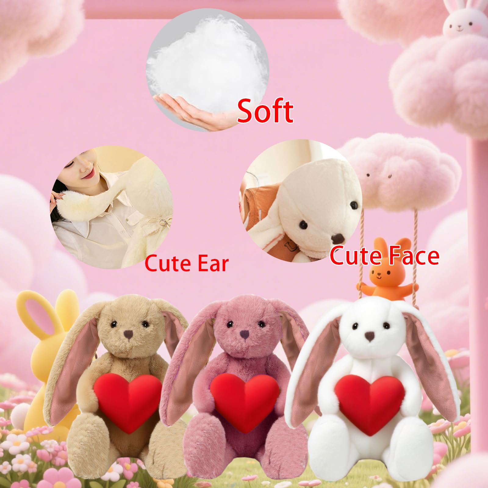 DRAJOIN Personalisiertes Plüsch Häschen mit Herz, Personalisiertes Plüsch Häschen mit Foto als Langohr Bunny Stuffed Animal als Babygeschenk, Geburtstagsgeschenk für Kinder und Erwachsene, 25 cm