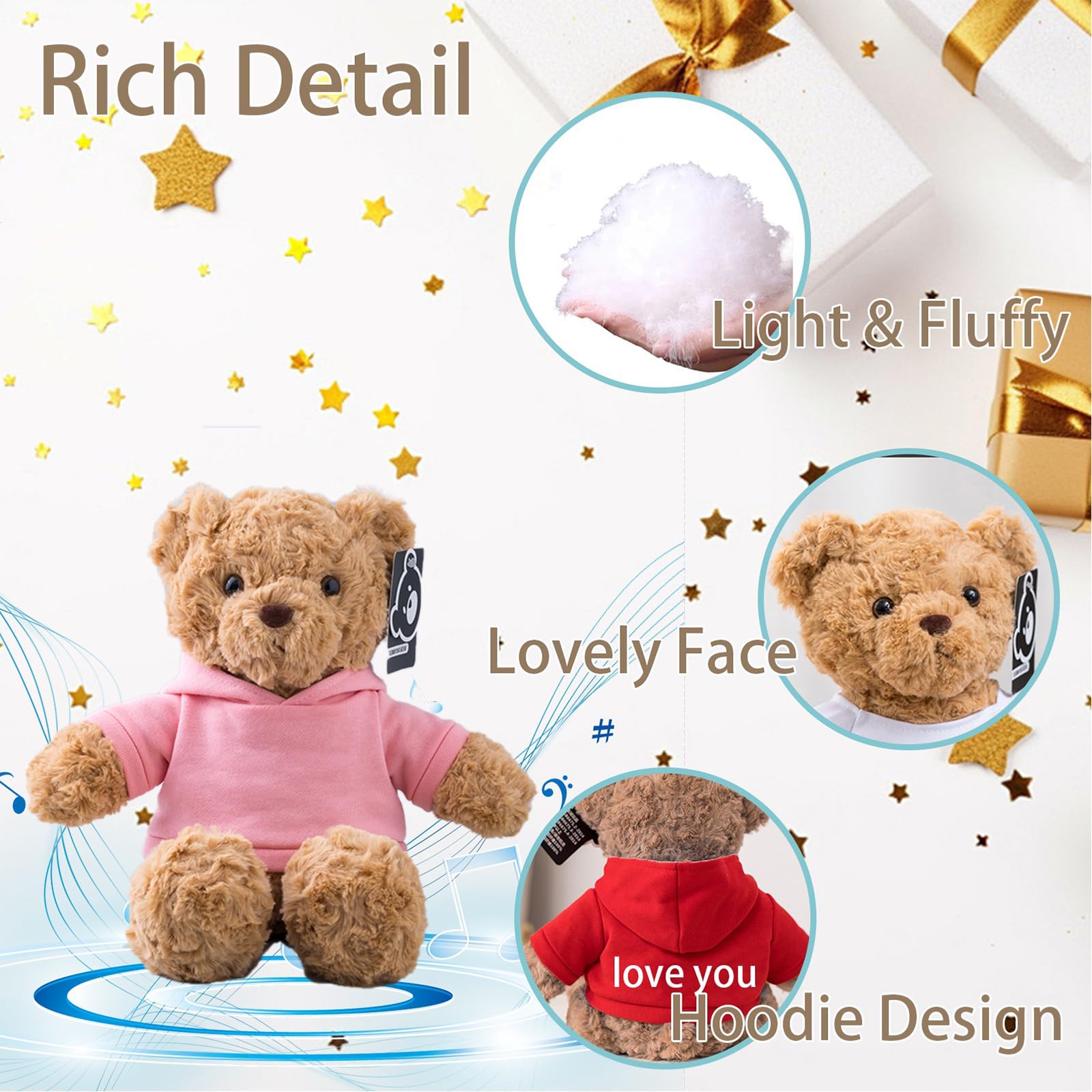 MeterBear Personalisierter Teddybär mit Aufzeichnung für Frauen Männer, Personalisierte Plüschbär mit Schleife mit Foto+Text als Geschenk für Weihnachten Valentinstag (26cm-Foto+Text)